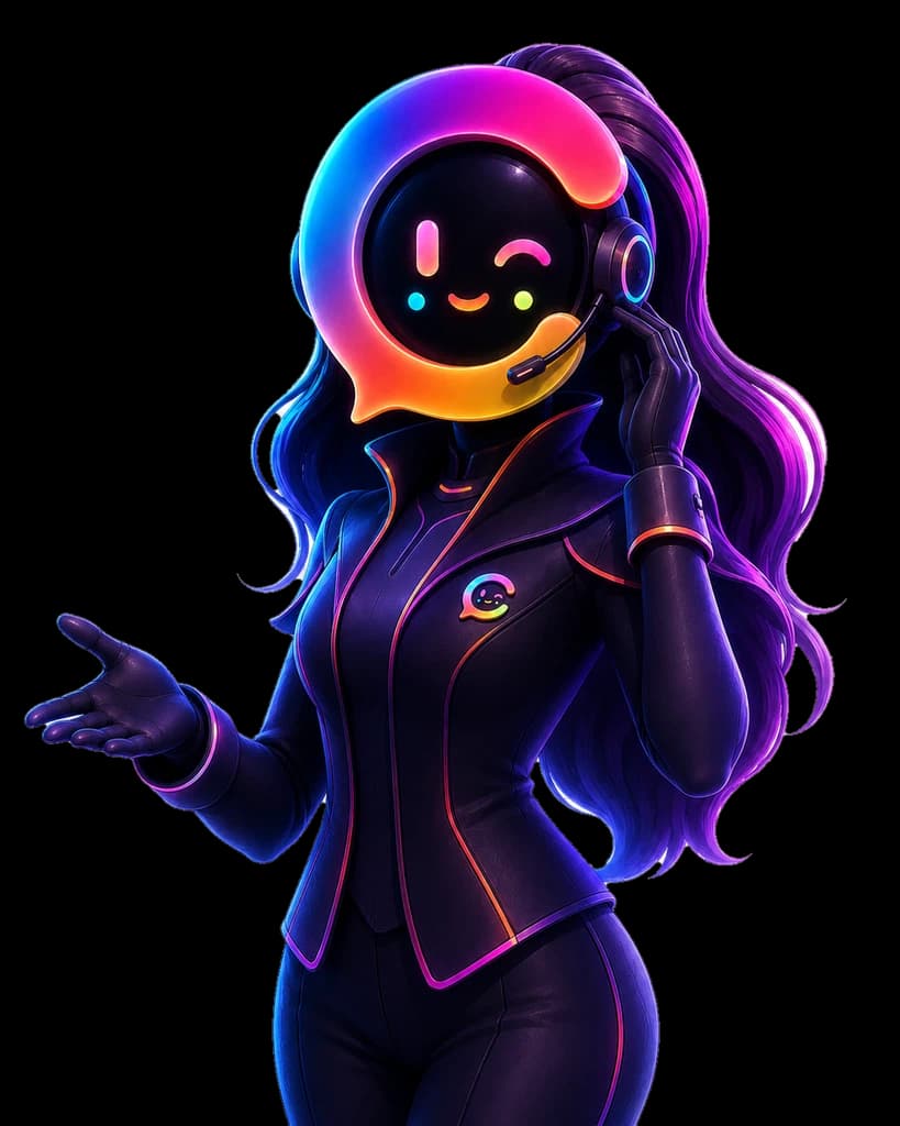 Lucy, the Spanish-speaking AI voice receptionist for TheChattyAI, shown as a friendly concierge agent with a headset.
