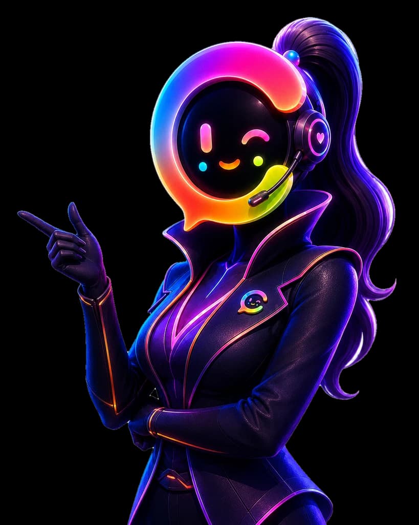 Aria, the AI operations brain for TheChattyAI, shown as a strategic presenter agent with a headset.